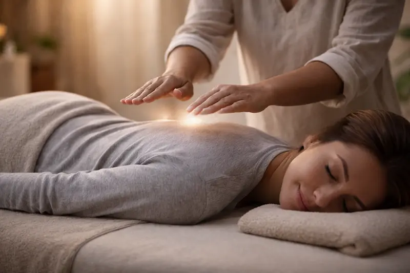 Person auf Massageliege Energieübertragung