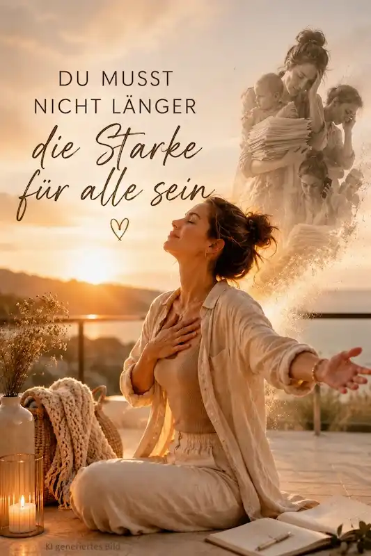 Eine Frau die befreit atmet, weil sie nicht länger die Starke sein muss
