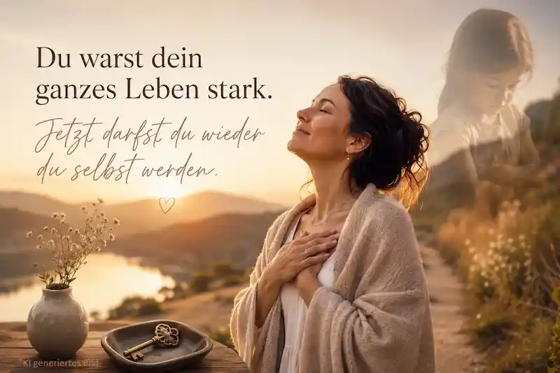 Eine Frau im Sonnenuntergang -die dankbar ist dass sie jetzt loslassen darf